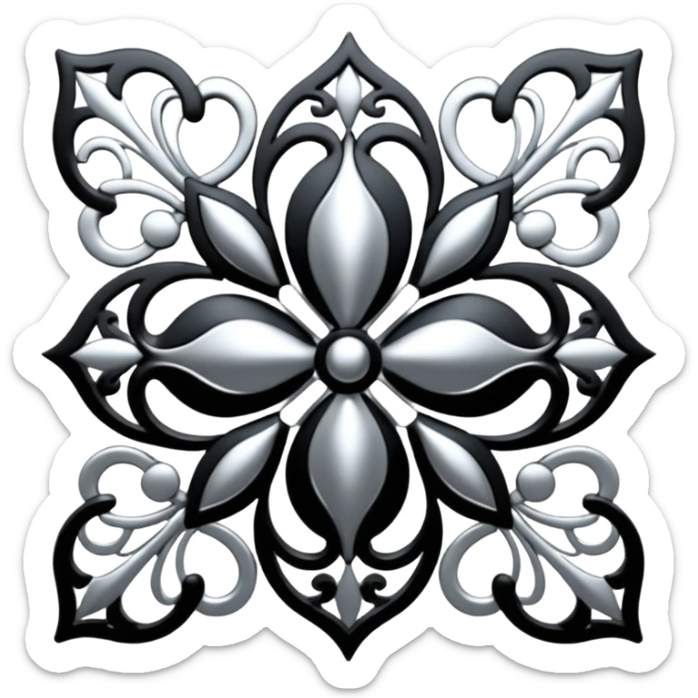 Black and silver filigree design, 3D, extremely detailed design sticker