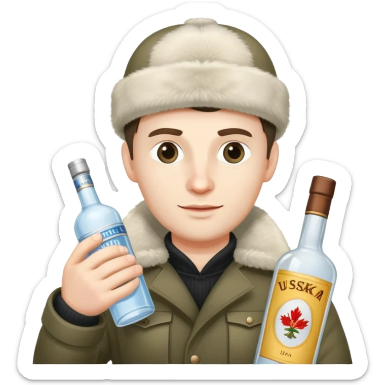Nikolai Belinski from Call of Duty Zombies with ushanka hat and vodka bottle sticker