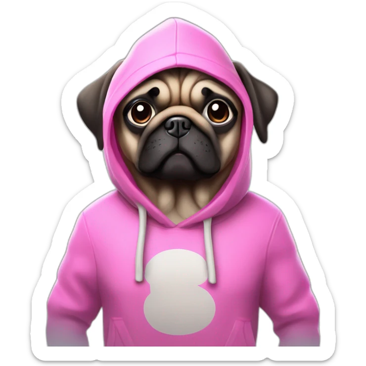 emote hd 3d cartoon sweet masculine crying Dog pug friendly face Fortnite style with wearing high fashion pink Hoodie clothing with no Background sticker