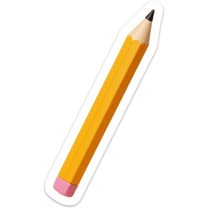 wooden pencil with a pink eraser, skeuomorphism icon style sticker