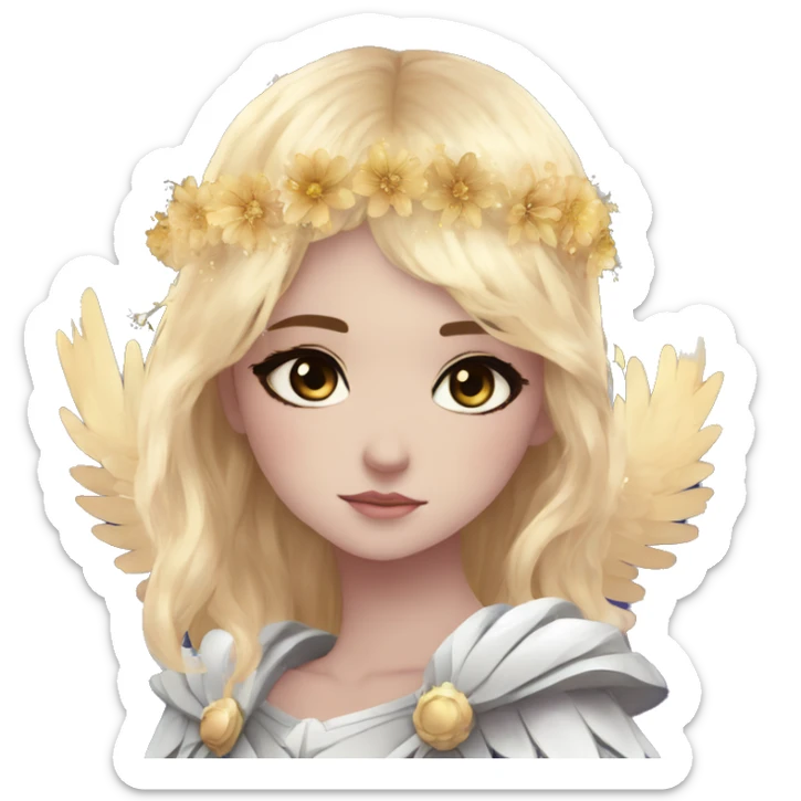 Raven wings Ethereal galaxy constellation girl blonde hair angel raven wings black wings, gold arrow, nebula, flower crown sticker