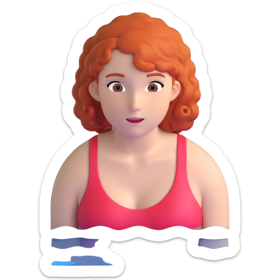 22-year-old white female athlete swimmer with curly red hair about to enter a pool sticker
