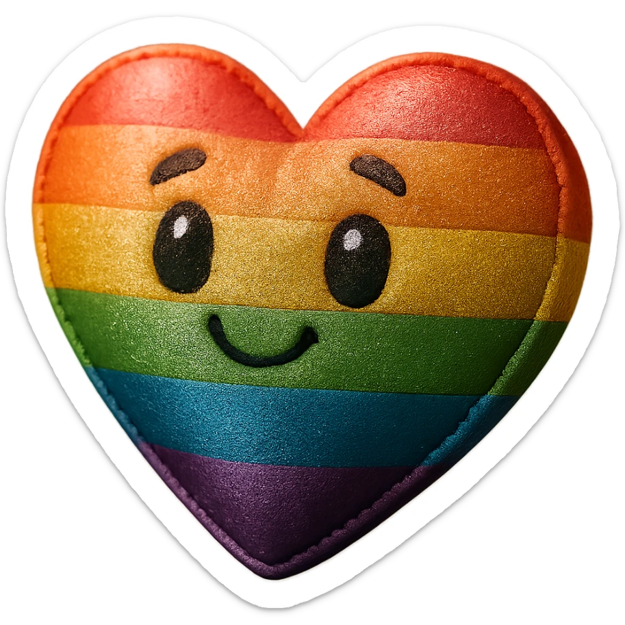 a rainbow pride heart with a metallic sheen, plush portrait and retro sticker style combined, no text sticker