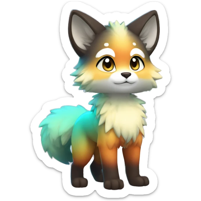 shiny, colorful, gradient, Kemono-style, Chibi, Anthro-Fur-Sona-Fakémon, Full Body sticker