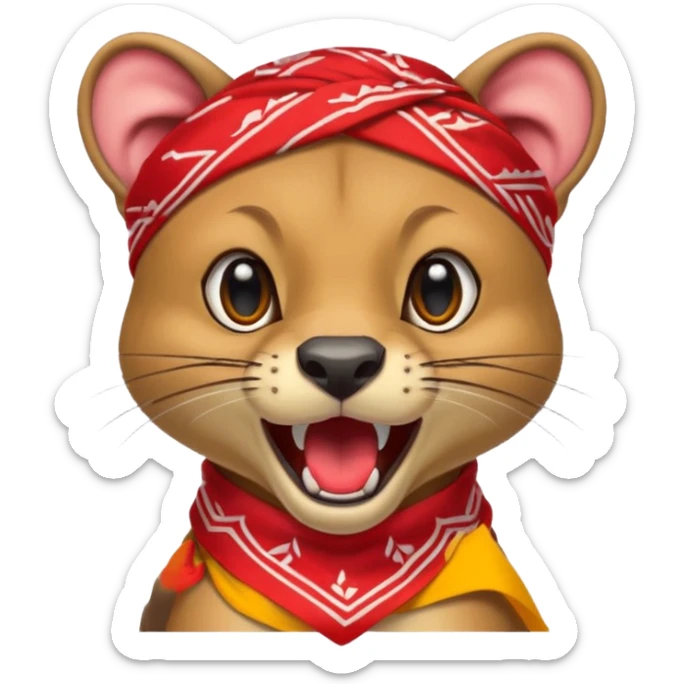 
Fossa animal in a red bandana dressed as a rock singer winksFossa animal with a red bandana on its head screams sticker
