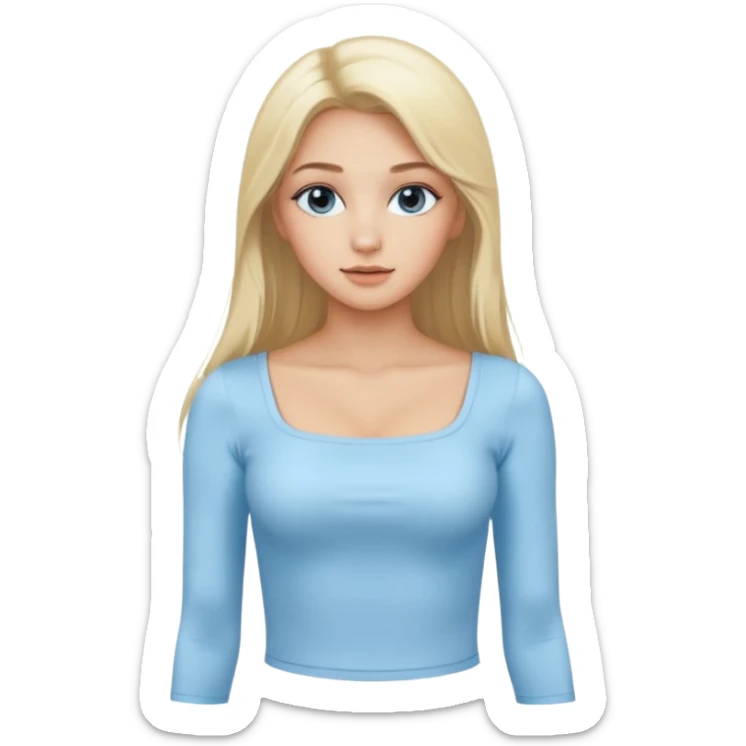 pretty girl blonde long hair makeup light baby blue skin tight square neckline long sleeve top sticker