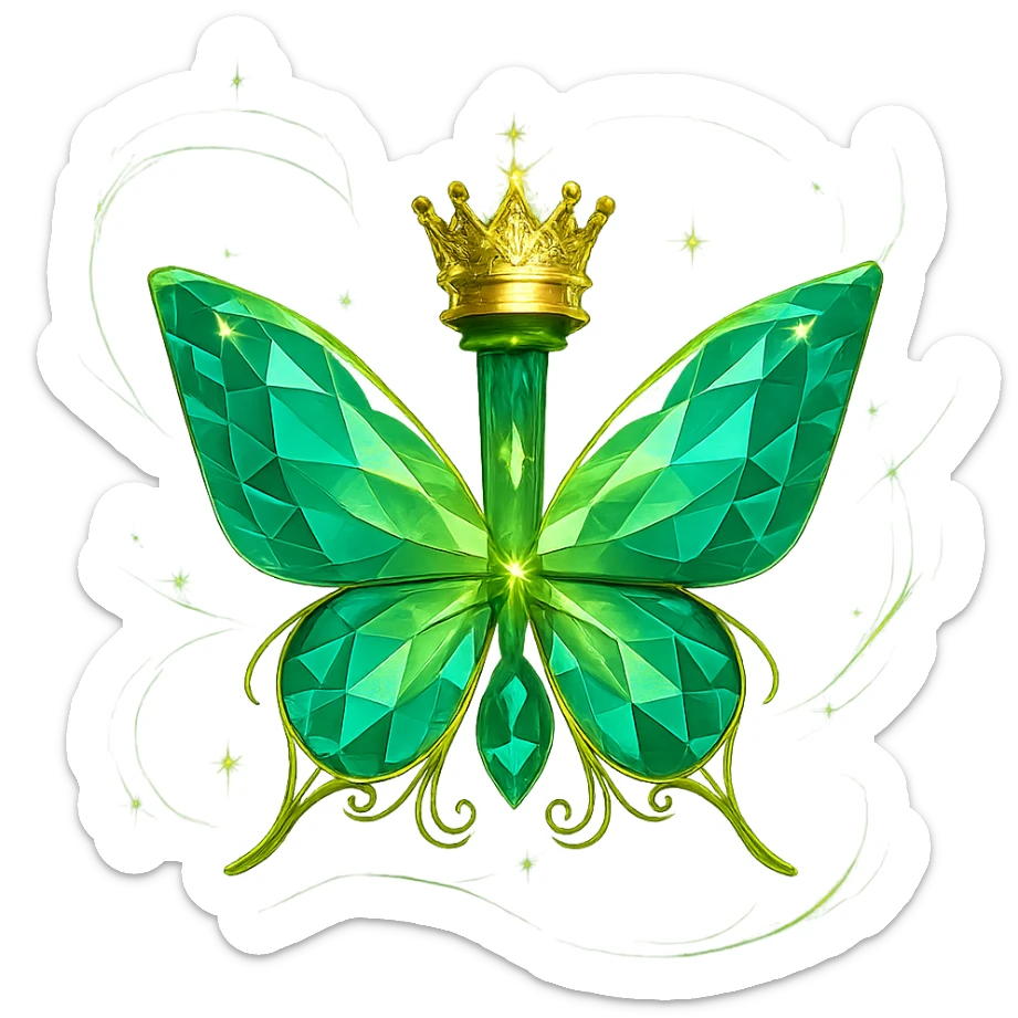 Add luxurious magical energy effects around the butterfly, similar to the magical sparkles and glowing effects seen on previous elixir bottles. The butterfly must stay exactly the same, only add magical effects around it. Transparent background, no shadow or base. sticker