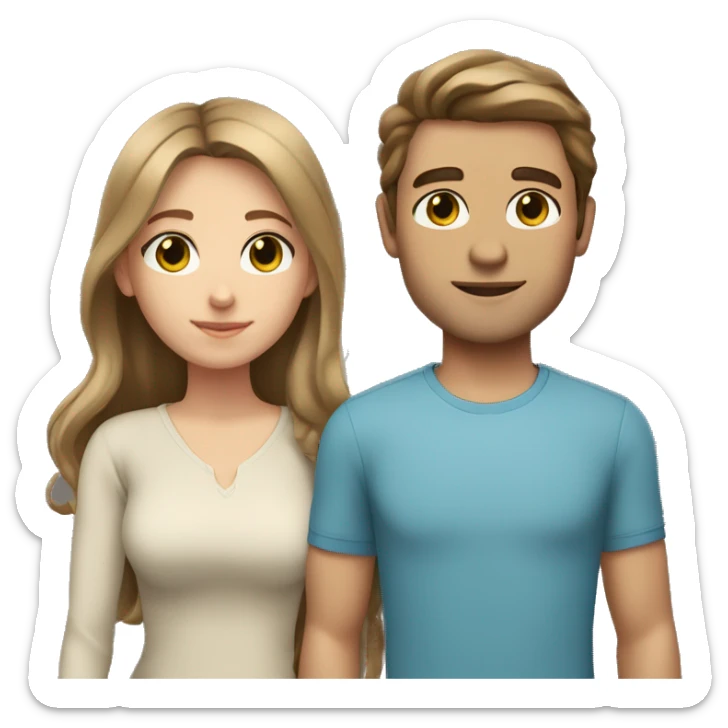 a girl with light brown wavy chest length hair with her tall brunette straight hair boyfriend. the girl has hazel eyes and the boy has greenish blue eyes sticker
