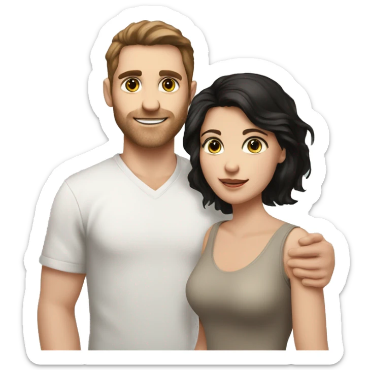Man with white skin brown hair and hazel green eyes and Woman with brown eyes and black hair white skin they have 2 kids family portrait sticker