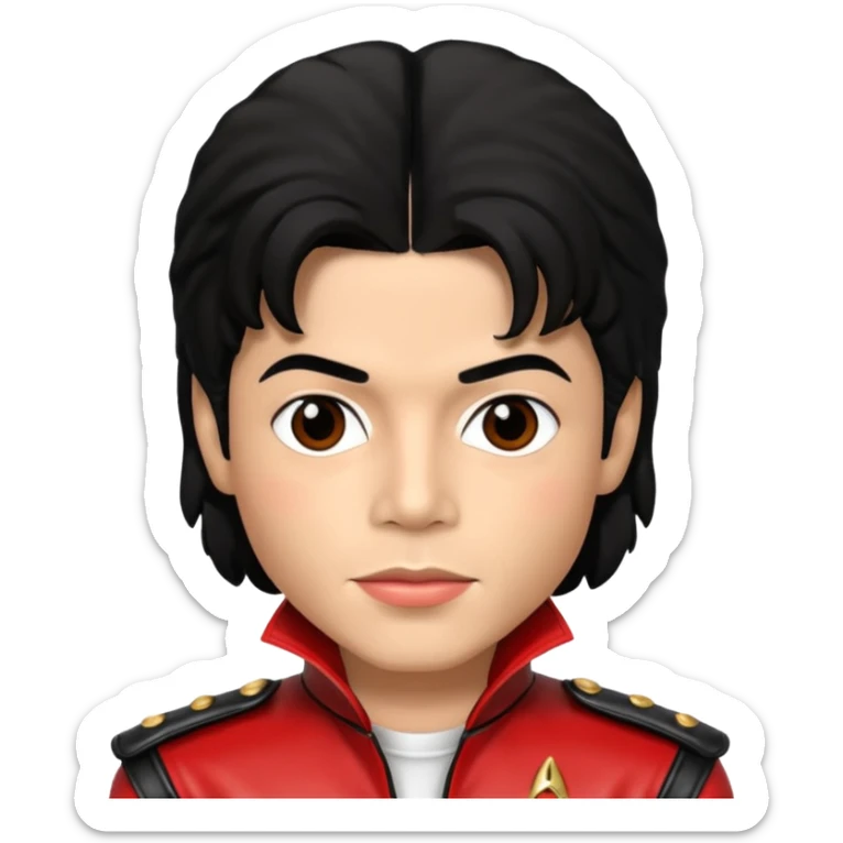 Michael Jackson light skin, black hair, brown eyes, red and black outfit sticker