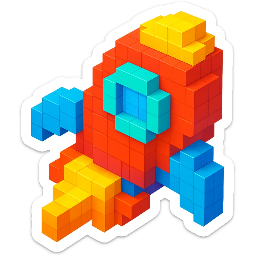 voxel style rocket ship, isometric view sticker