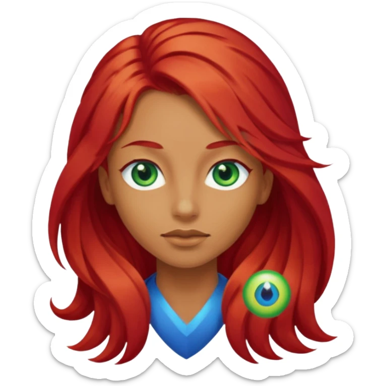 Like the first but her eye green  and blue and her hair red that brolong herwn  sticker