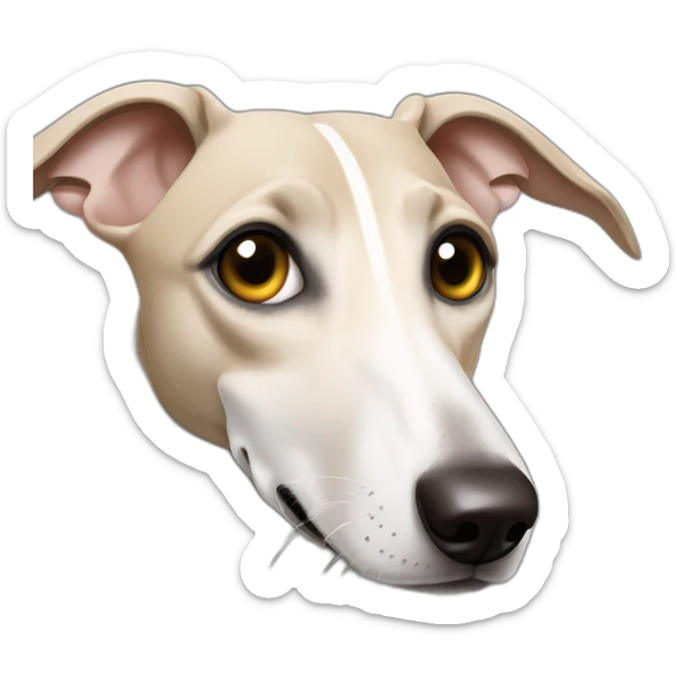 a beige whippet with angel wing eyes and a big heart emoji near its face sticker