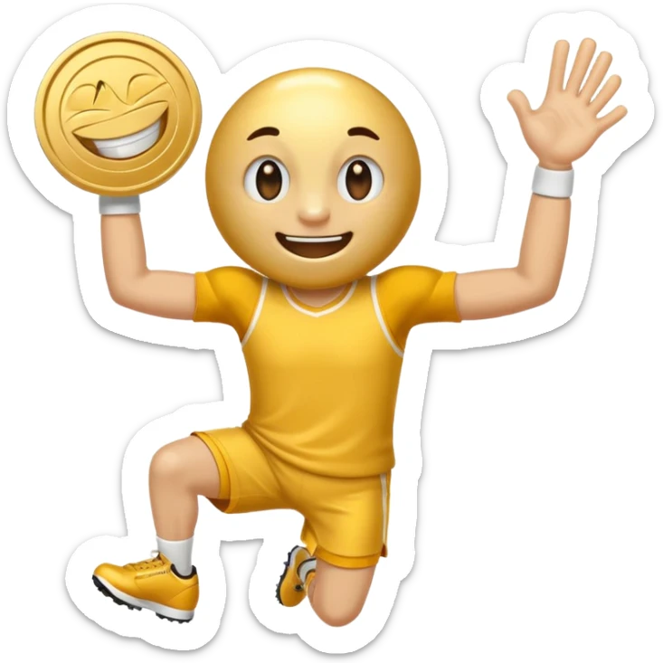 coin mascot with eyes, mouth, arms and legs. playing sports sticker