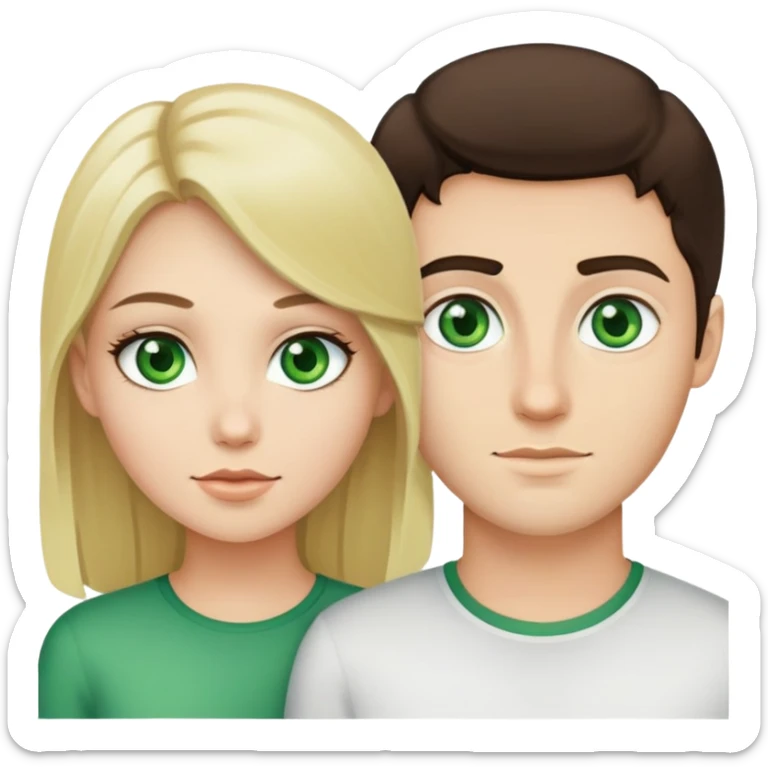A blonde girl with fair skin and green eyes and a brunette guy with fair skin and green eyes sticker