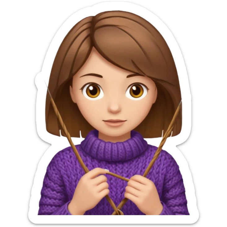  Woman with brown bobbed  hair and highlights light brown eyes no glasses  tangled Knitting emoji sticker