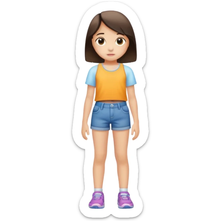 Child 8 year old girl standing  only shorts no shirt sticker