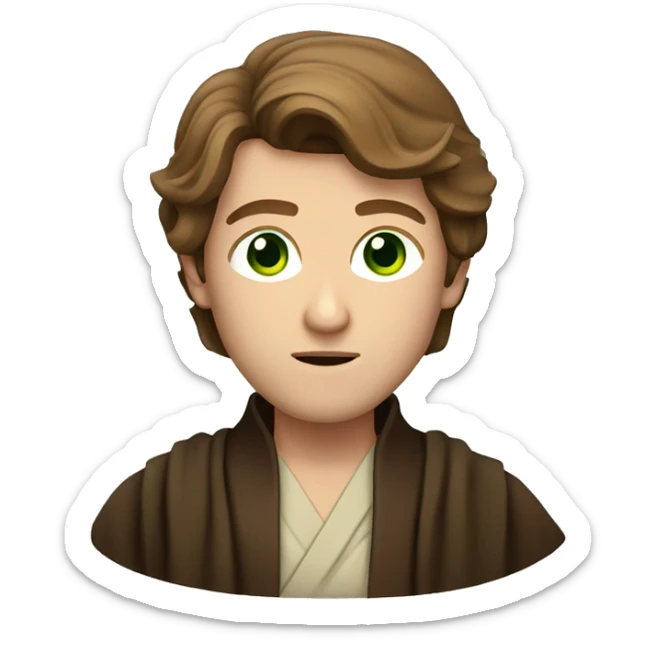 Jedi man, but green eyes and brown hair.  sticker