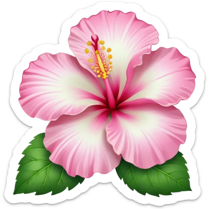 light white hibiscus flower with a pink centre in the style of apple emoji sticker