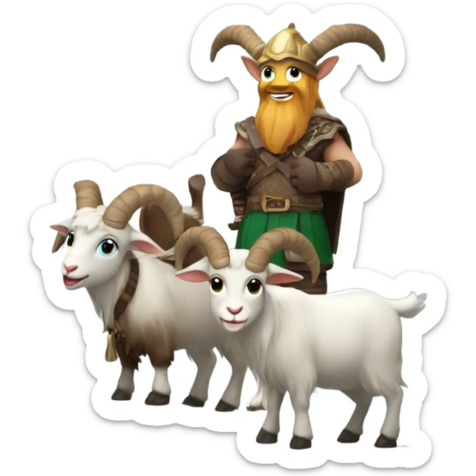 Happy New year celebration with three goats on top of a mountain wearing Viking outfits  sticker