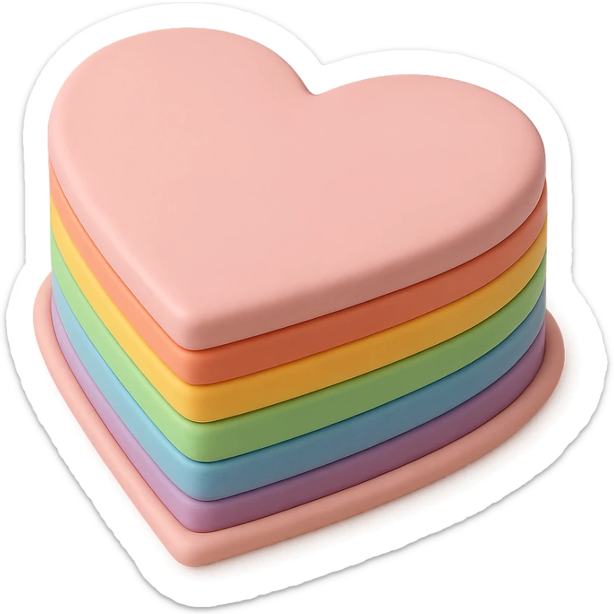 heart-shaped fondant cake with rainbow stripes sticker