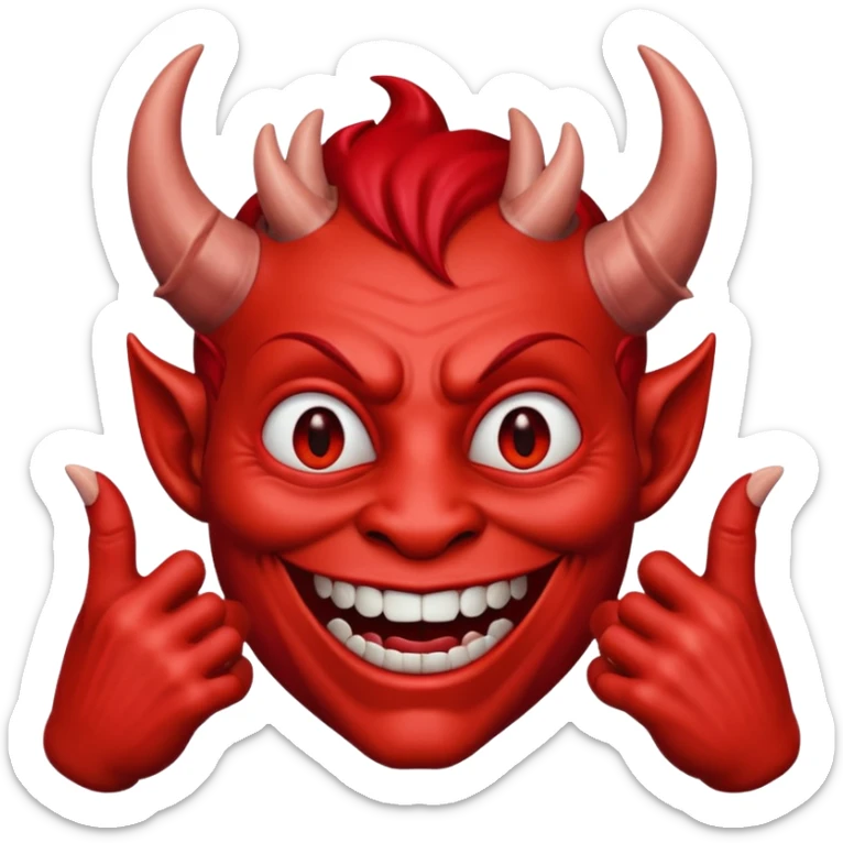 un diablo feliz con unos dedos groseros en los lados sticker