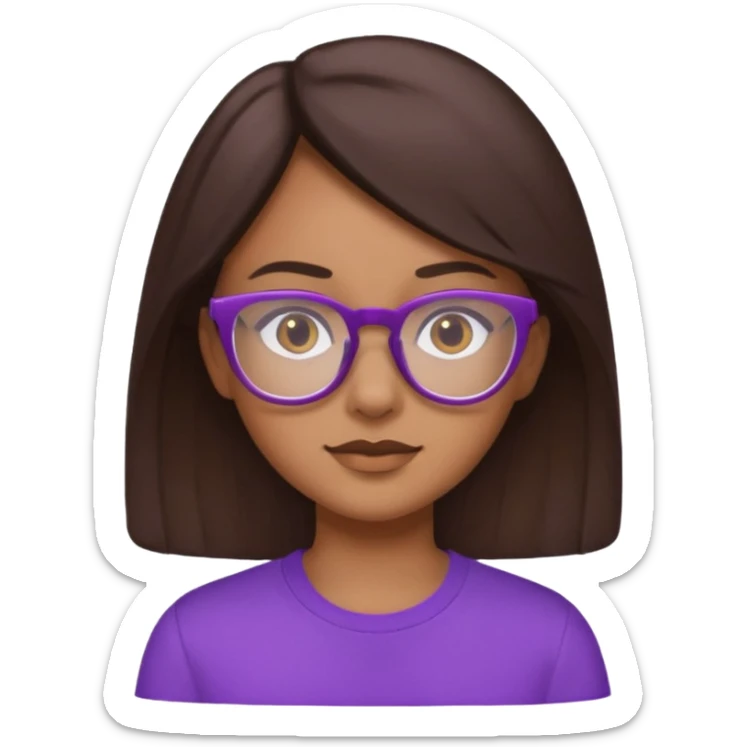 Chica de pelo moreno con gafas, lleva camisa violeta. Piel morena clara sticker