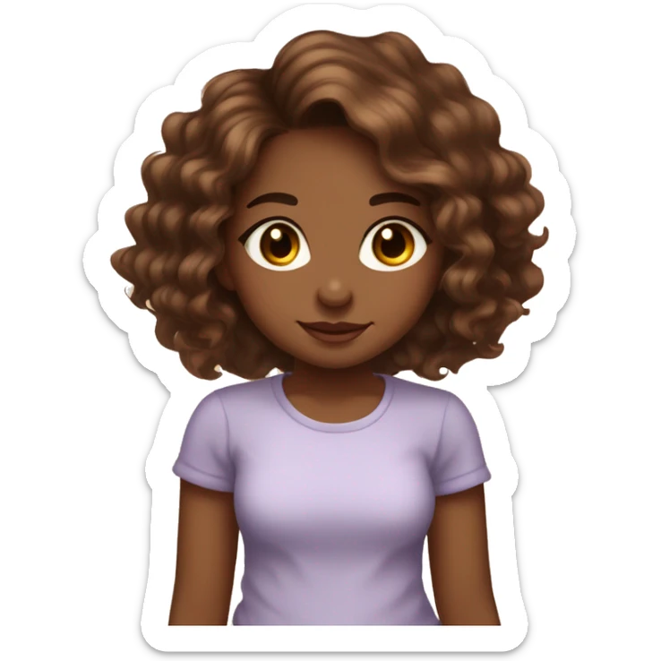 pretty brown skinned girl with long brown wavy hair long eyelashes and a chin dimple holding a chinky eyed brown skinned babygirl  sticker