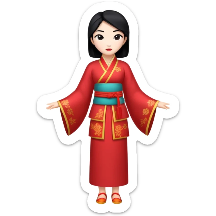 full body Mulan with traditional Chinese outfit, black hair, minimal style sticker