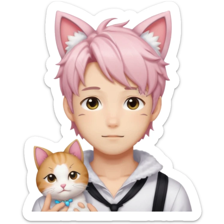 Shiny Blushing Cute Kawaii Handsome Shoujo Anime Man with Cat Ears Trending Style Cottagecore  sticker