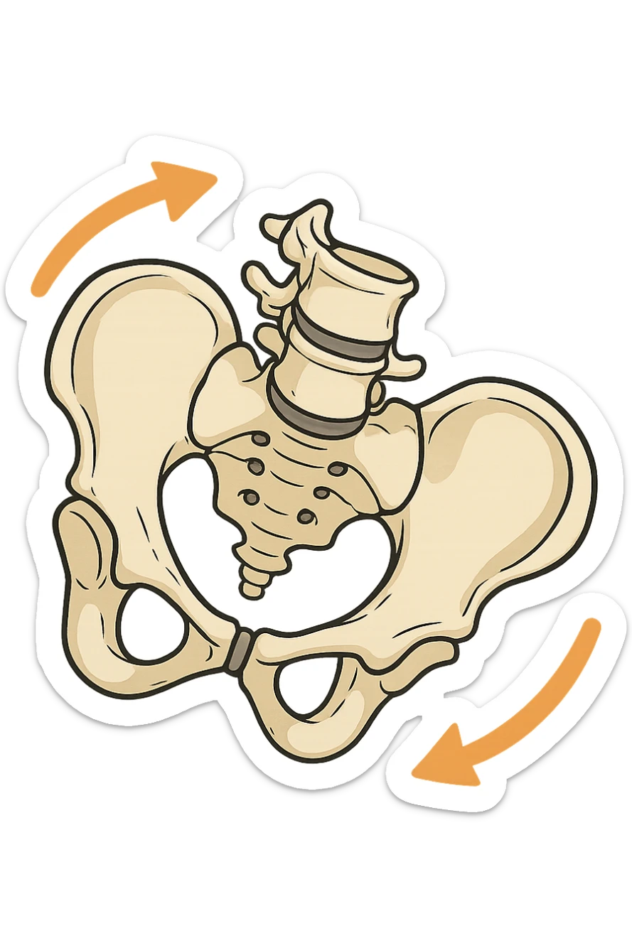Bacino anatomico ruotato in senso orario quindi con le frecce che girano verso destra per far capire sticker