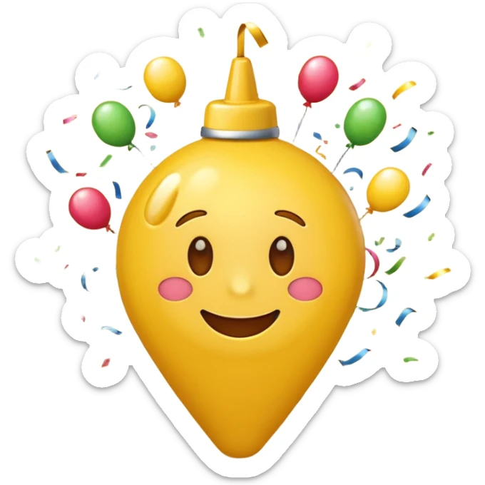 Create the classic yellow emoji but i want you to make it have a hesitant excited face (like they’re about to celebrate but they’re waiting for the right moment,) with a party popper in the back sticker