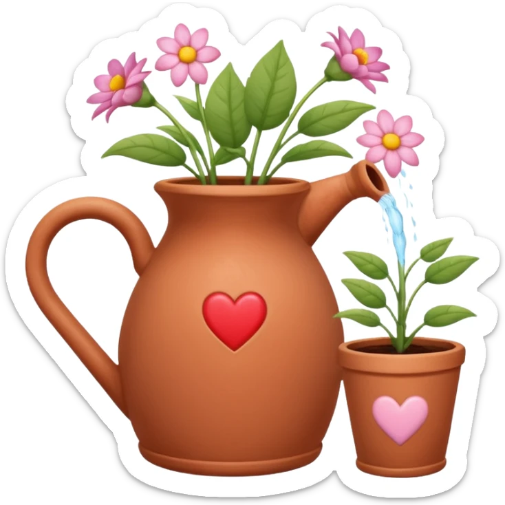 i want a watering jug with legs watering 3 plans in increasing height with hearts in the flowers sticker