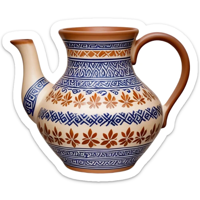 Cinematic Realistic image of a piece of Bolesławiec pottery, rendered with intricate, hand-painted designs and detailed textures, set against a softly illuminated backdrop that highlights its artisanal beauty sticker
