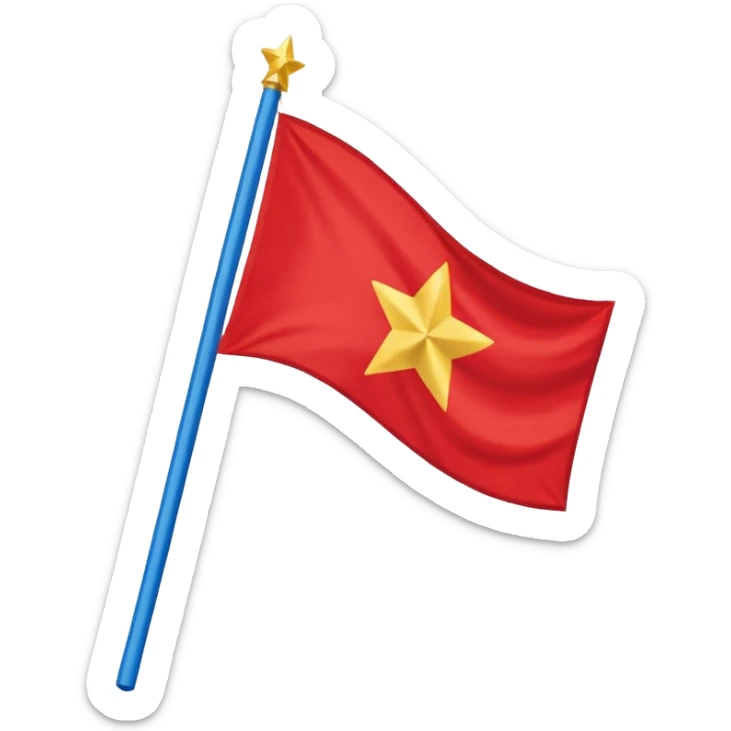 Bandeira vermelha, com um retângulo branco na diagonal cortando toda a bandeira, e uma estrela azul no centro sticker