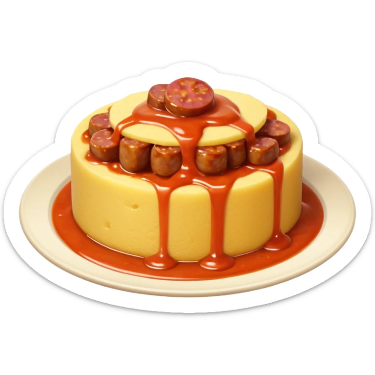 Fai l’emoji di una polenta che è quasi del tutto ricoperta di sugo, con la salsiccia sopra sempre bella insugata sticker
