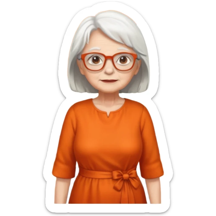 OLD LADY IN KITCHEN OUTFIT ORANGE DRESS, GLASSES. WHITE HAIR  sticker