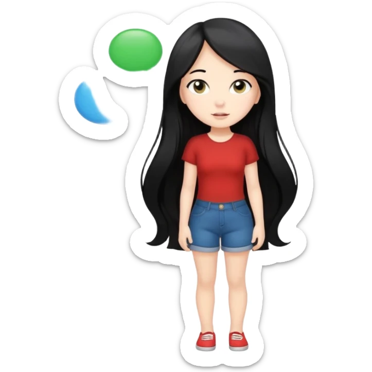 cute girl full body with long black hair with speech bubbles not have money sticker