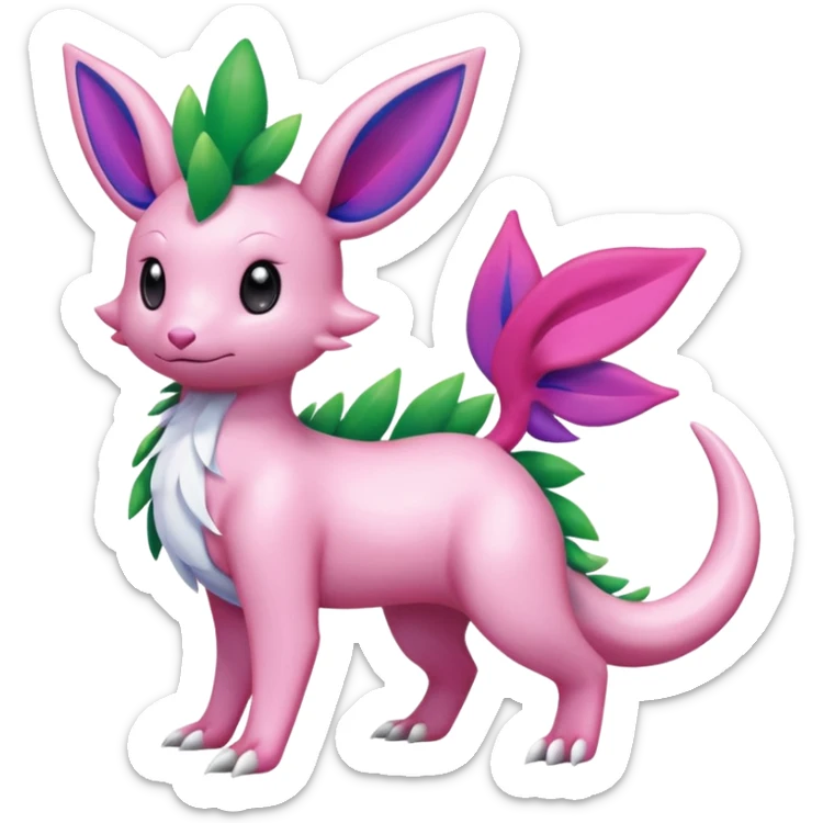 Shiny Shaymin-Salandit-Sylveon-Amaura-Fakémon-hybrid-creature (full body)  sticker