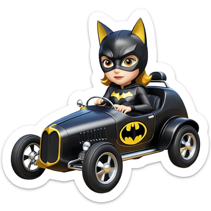 Hot racing action BatGirl’s sixty’s tv show 1932 stealth retro cat burglar sporty petite off-road pursuit mobile cruiser car (reclined and relaxed seating position and attitude) sticker