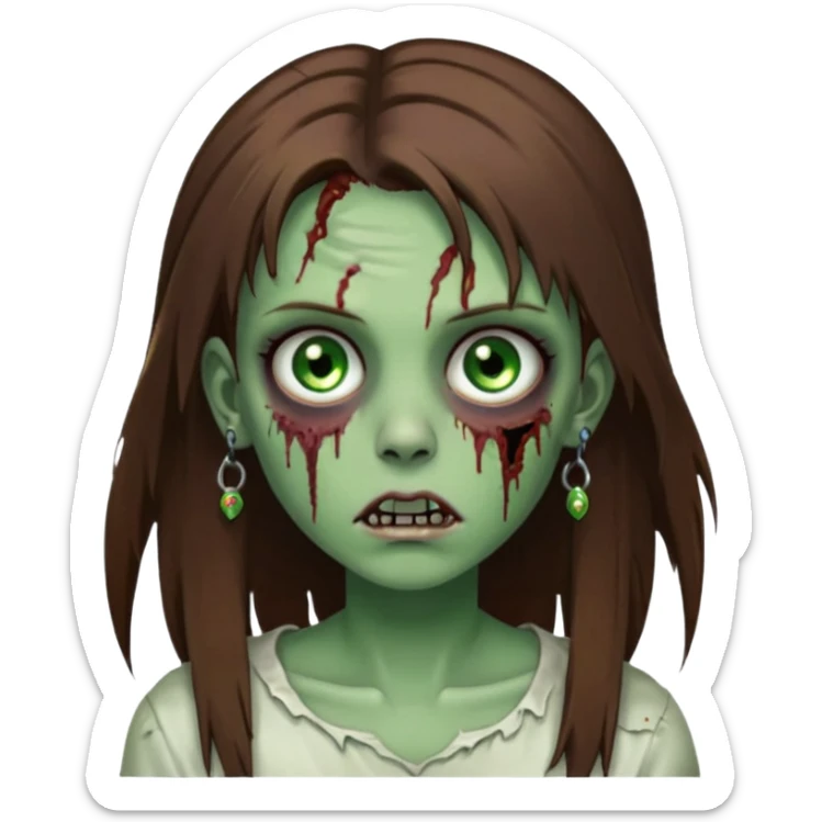 a zombie girl with straight brown hair long with piercings sticker