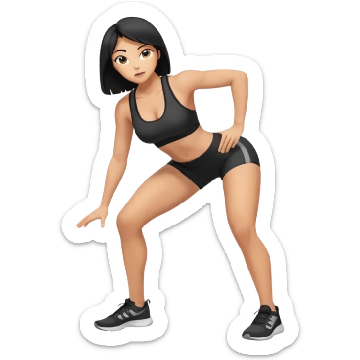 Tan woman with black hair pushing butt outward bent at waist sticker