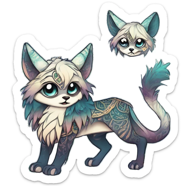 cute Kawaii edgy ethereal shy epic fantasy animal fursona Fionbri creature by griffsnuff & LiLaiRa & Falvie with exotic colors with intricate patterns full body sticker