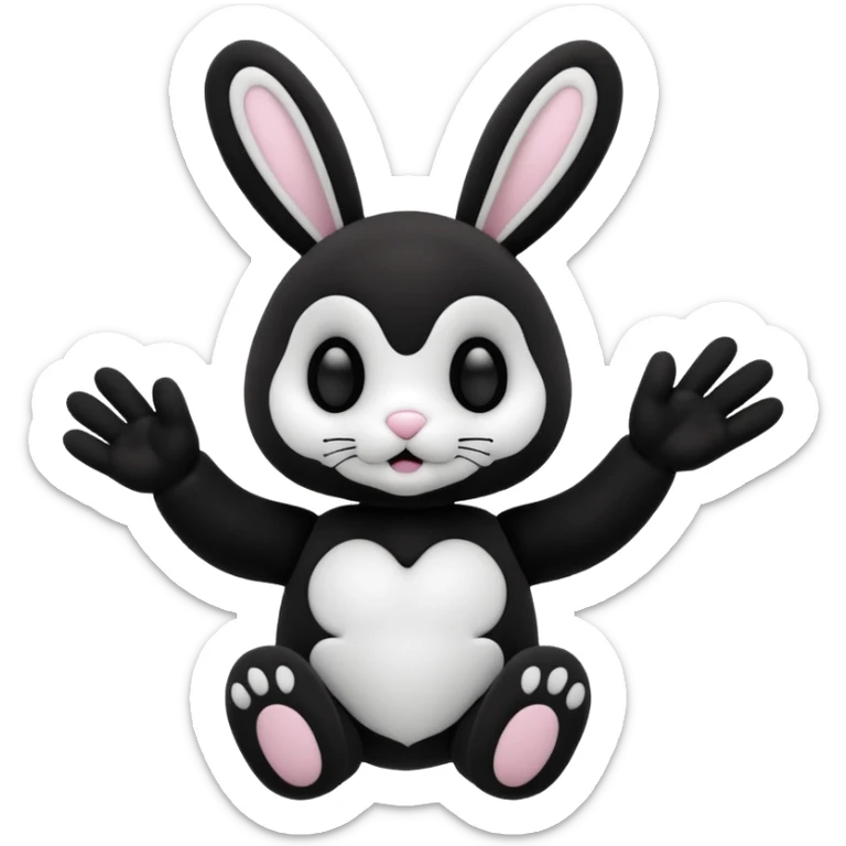 Emoji pour twitch d'une peluche lapin squelette noir qui dit bonjour sticker