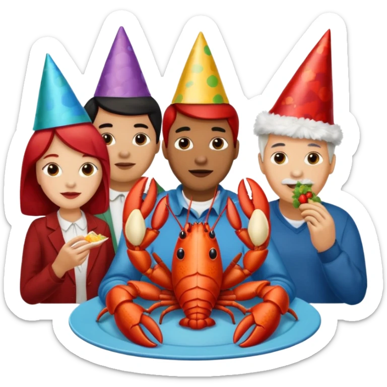 Too many people eating lobster at a family party sticker