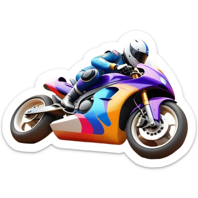 A sleek racing car and motorcycle speeding on a track, leaving a trail of dust behind. The scene captures the thrill of high-speed competition, with blurred motion and vibrant colors, highlighting the dynamic energy of motorsport. sticker