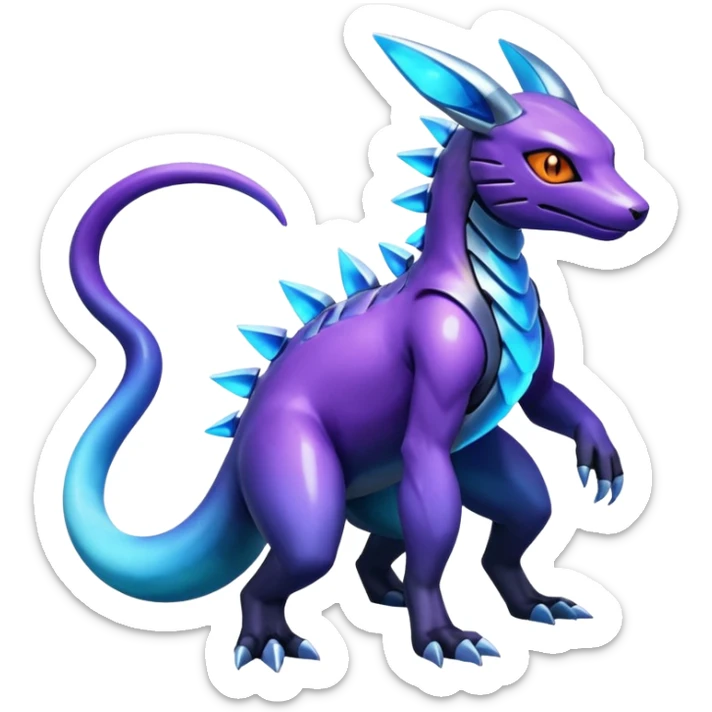 Shiny Futuristic Dusknoir-Salandit-Glaceon-Fakémon-hybrid-creature (full body)  sticker