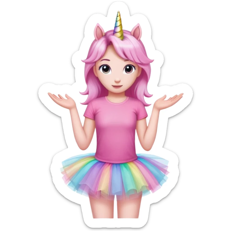 head of an anthropomorphised female unicorn in tutu and pink t-shirt, standard pose sticker
