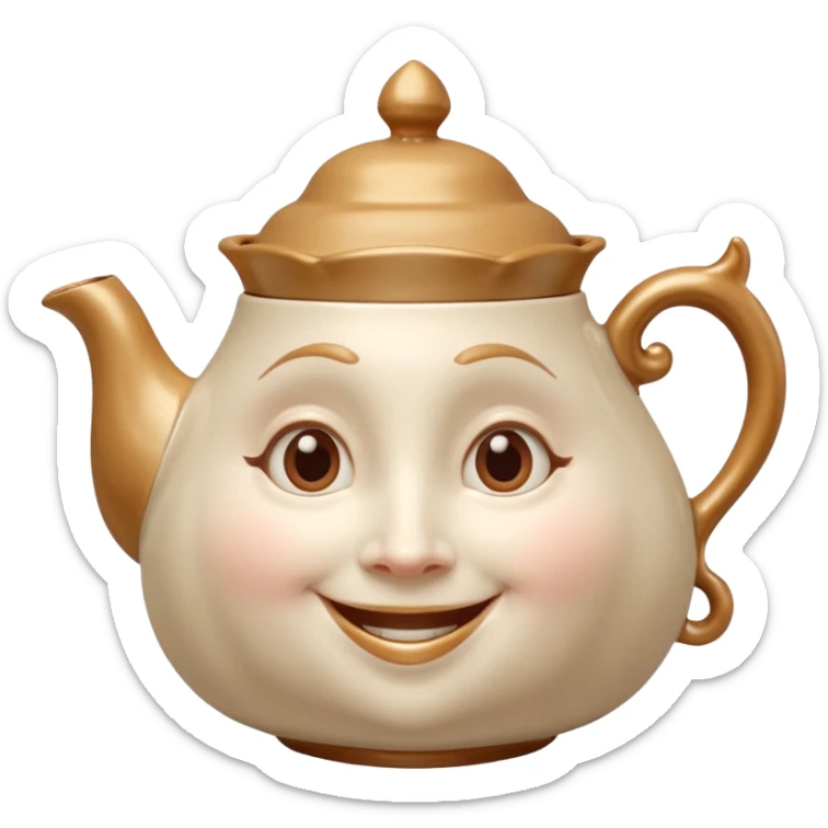 A character from the fairy tale Beauty and the Beast: Mrs. Potts, the lady who was turned into a teapot. She retains the teapot's original form, with an anthropomorphic face on the teapot. sticker