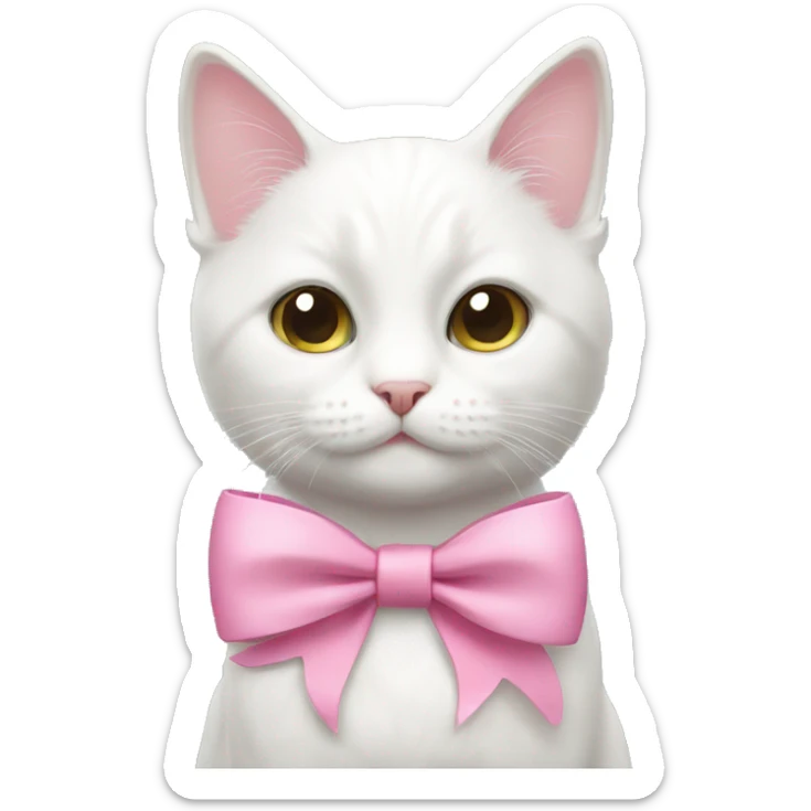 white cat with pink bow  sticker
